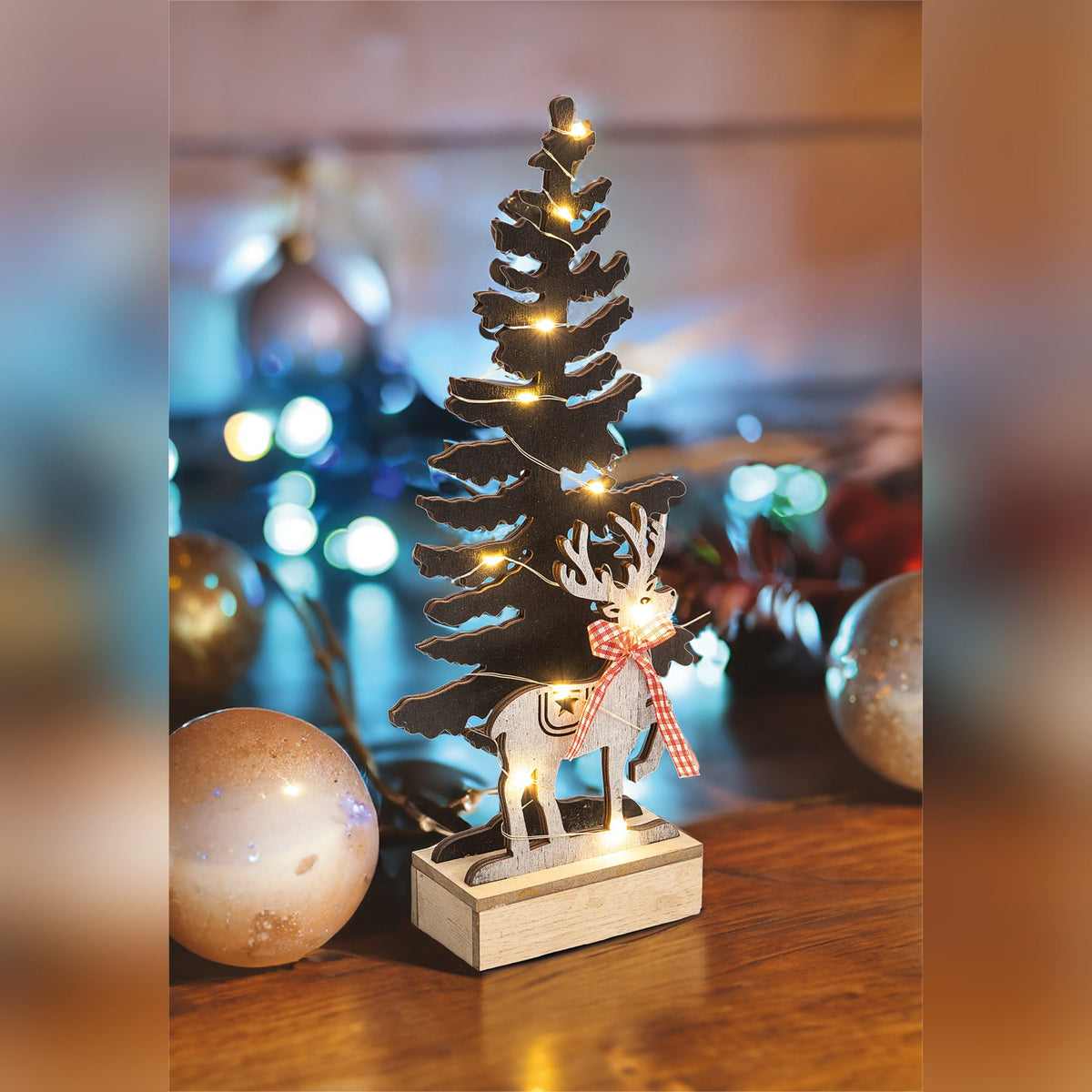St Helens Home and Garden Battery Powered Wooden Christmas Tree Light Effect_Indoor Christmas Decorations