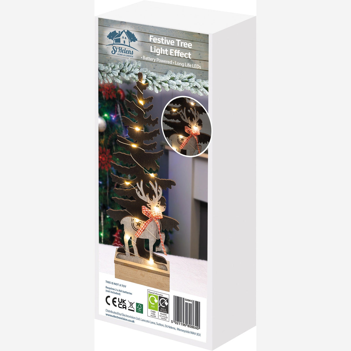 St Helens Home and Garden Battery Powered Wooden Christmas Tree Light Effect_Indoor Christmas Decorations