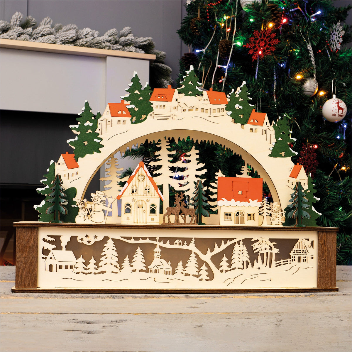 St Helens Home and Garden Battery Powered Wooden Festive Lighting Arch_Indoor Christmas Decorations