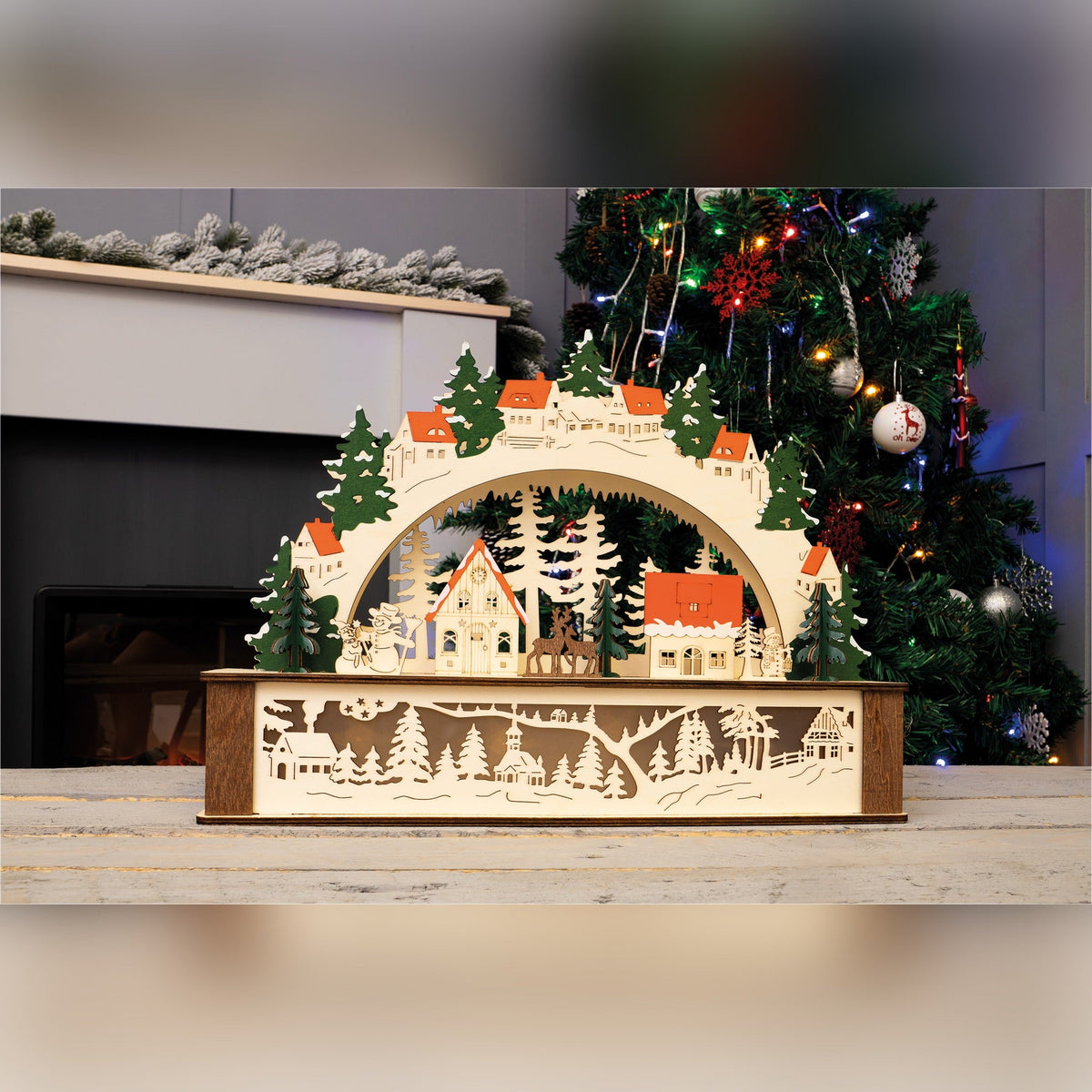 St Helens Home and Garden Battery Powered Wooden Festive Lighting Arch_Indoor Christmas Decorations