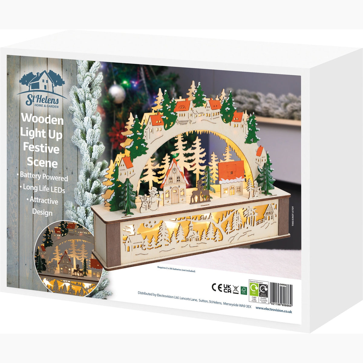 St Helens Home and Garden Battery Powered Wooden Festive Lighting Arch_Indoor Christmas Decorations