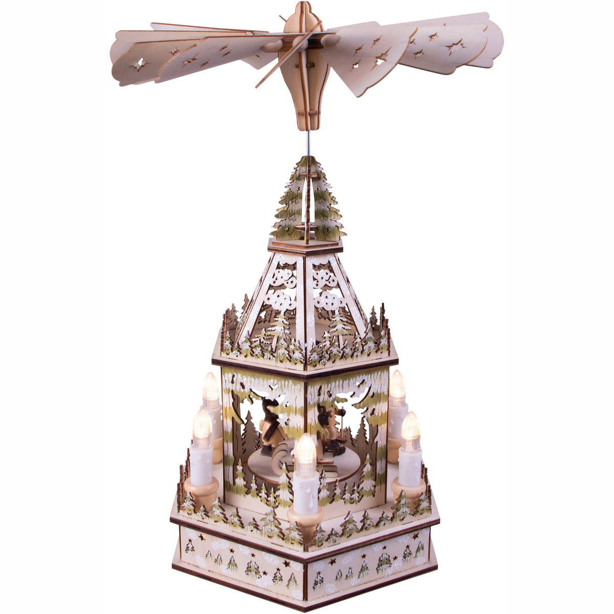 Battery Powered Wooden Christmas Pyramid with 6 LED Lights_Indoor Christmas Decorations