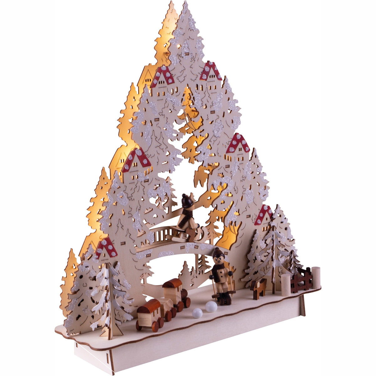 Battery Powered Wooden Light Up Festive Scene - 33cm_Indoor Christmas Decorations