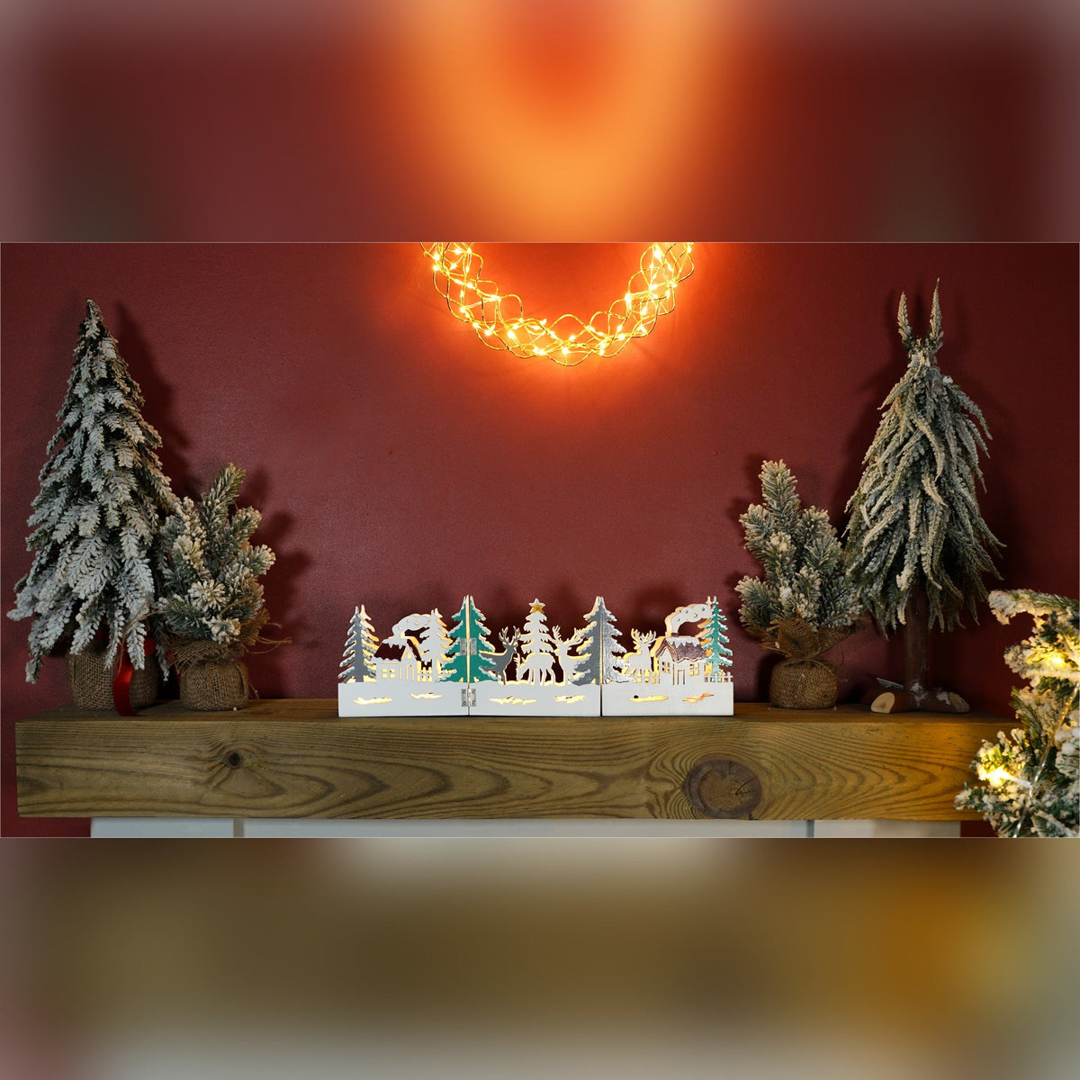 Xmas Haus Festive Light Up LED Wood Village Scene_Indoor Christmas Decorations