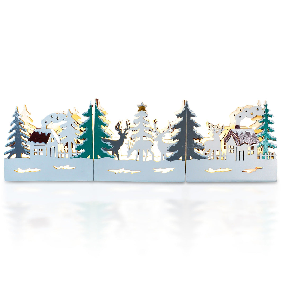 Xmas Haus Festive Light Up LED Wood Village Scene_Indoor Christmas Decorations