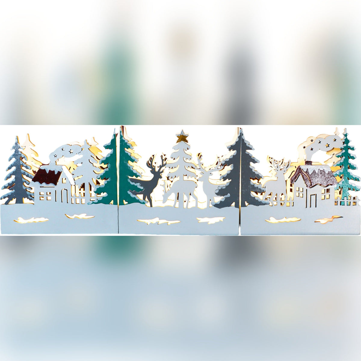 Xmas Haus Festive Light Up LED Wood Village Scene_Indoor Christmas Decorations