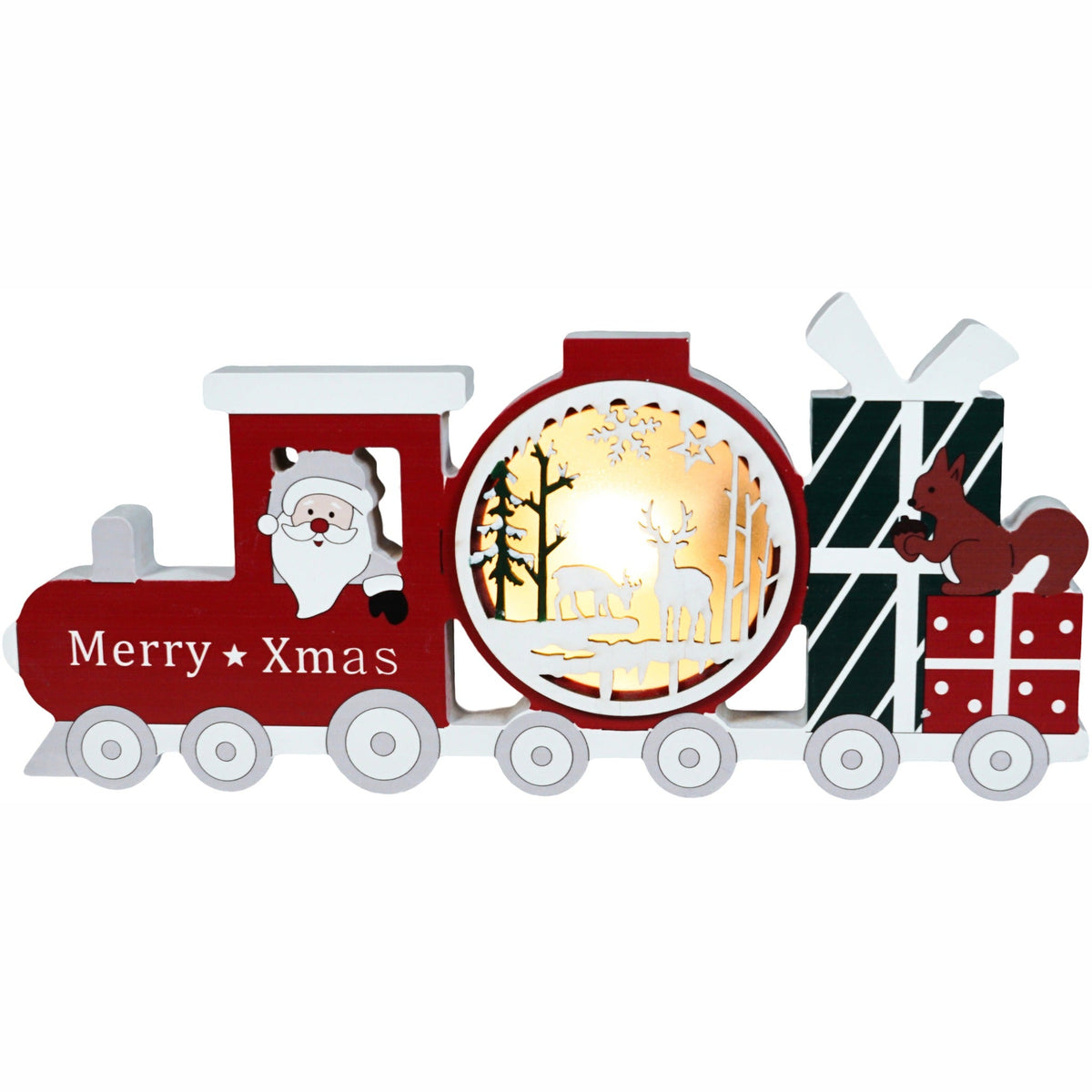 Xmas Haus Festive Light Up LED Wood Train_Indoor Christmas Decorations
