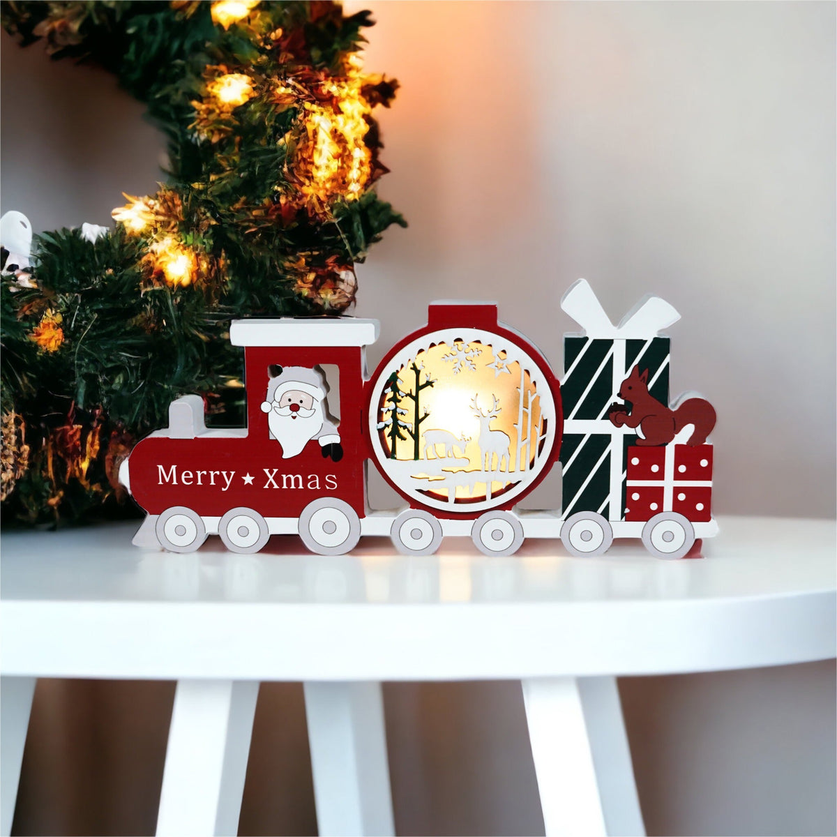 Xmas Haus Festive Light Up LED Wood Train_Indoor Christmas Decorations