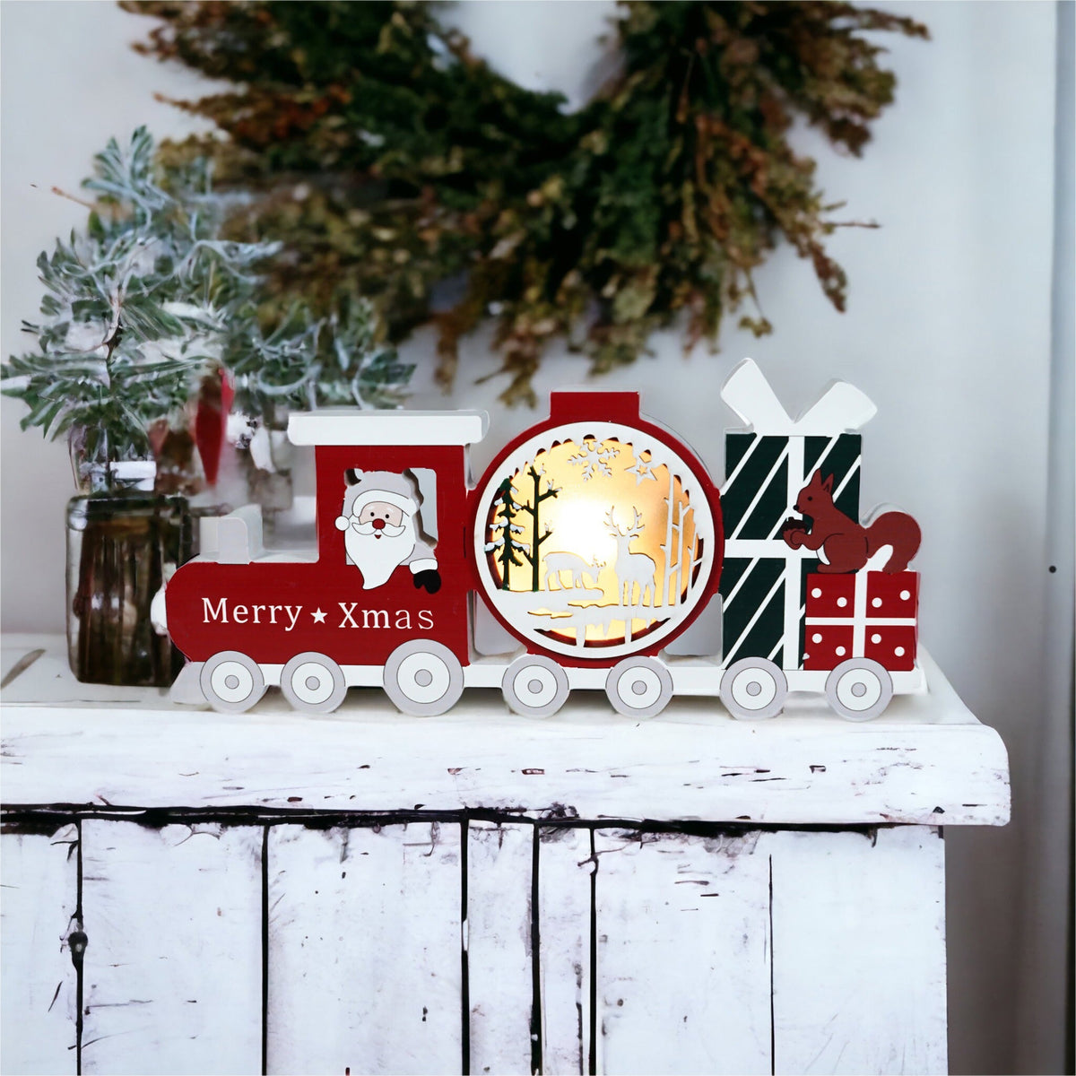 Xmas Haus Festive Light Up LED Wood Train_Indoor Christmas Decorations