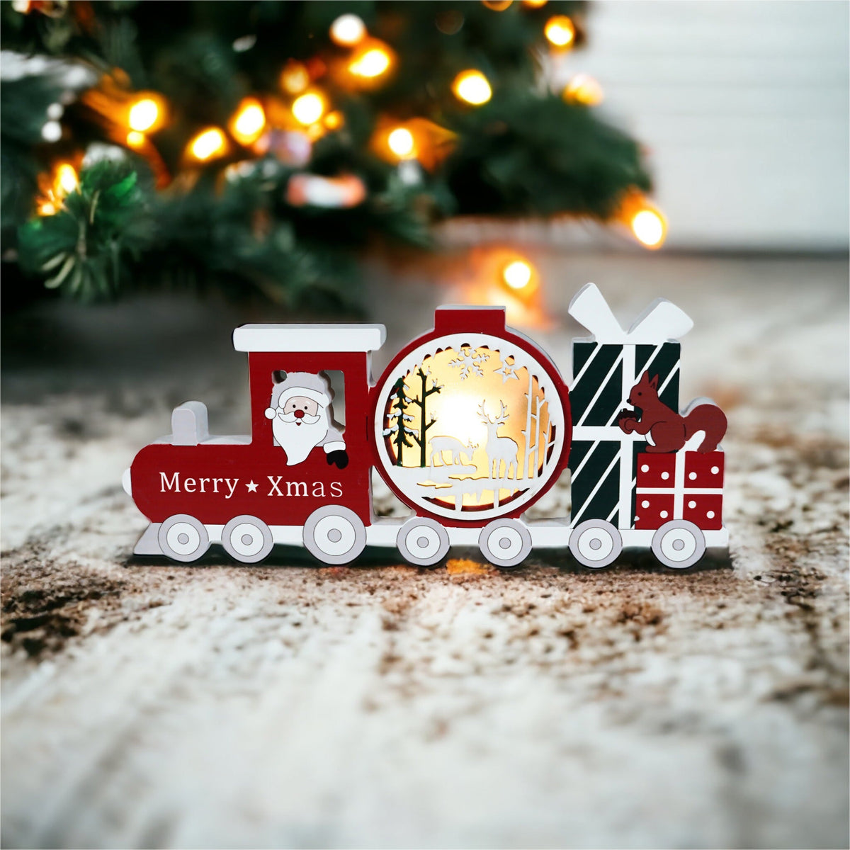 Xmas Haus Festive Light Up LED Wood Train_Indoor Christmas Decorations