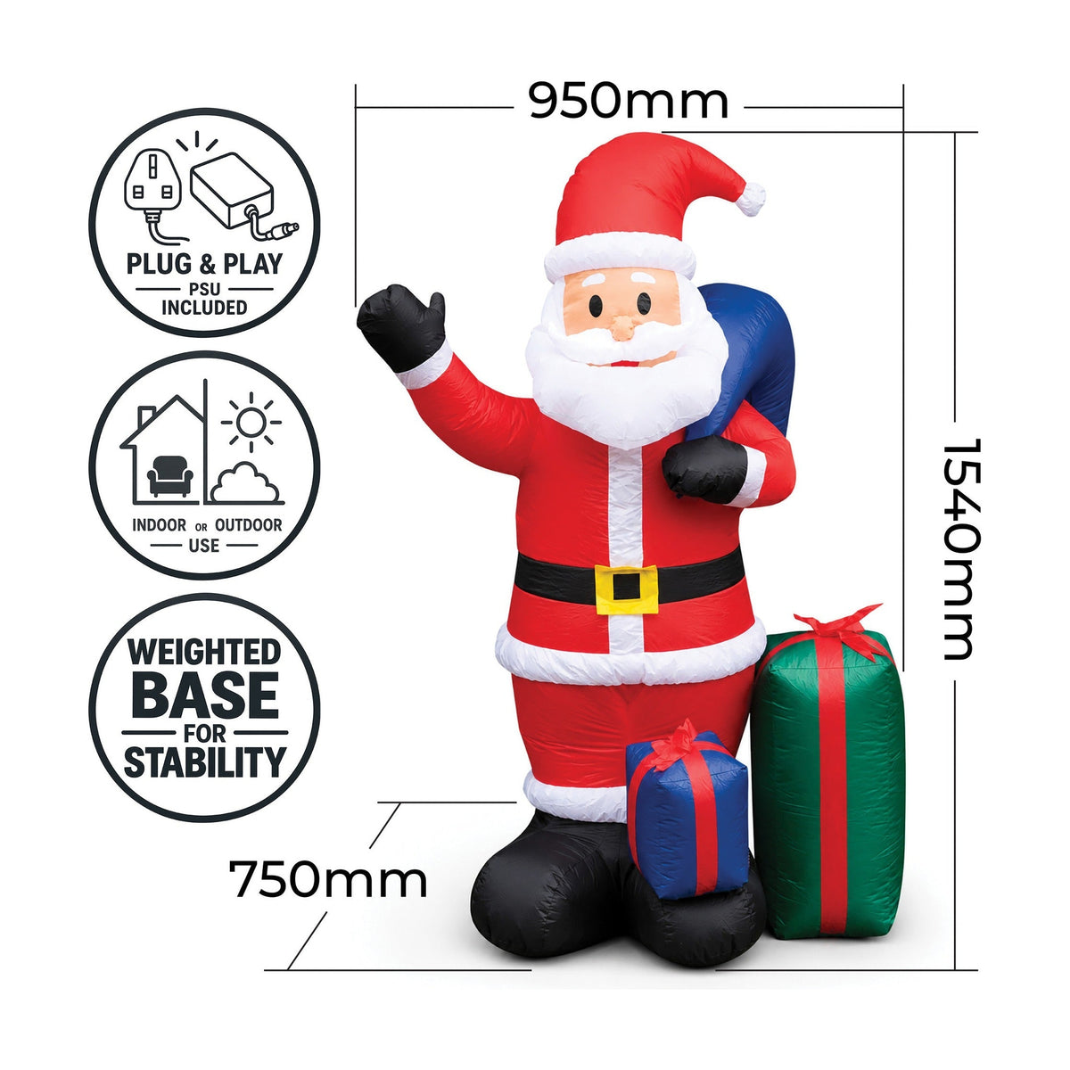 Inflatable Father Christmas with Presents and LED Lights - Festive Christmas Decoration for Indoor & Outdoor Use_Outdoor Christmas Decorations