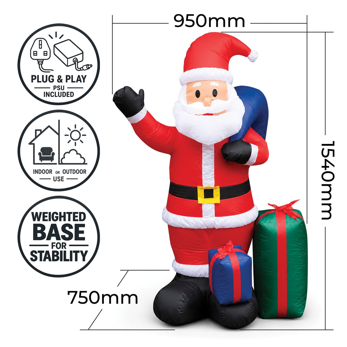 Inflatable Father Christmas with Presents and LED Lights - Festive Christmas Decoration for Indoor & Outdoor Use_Outdoor Christmas Decorations