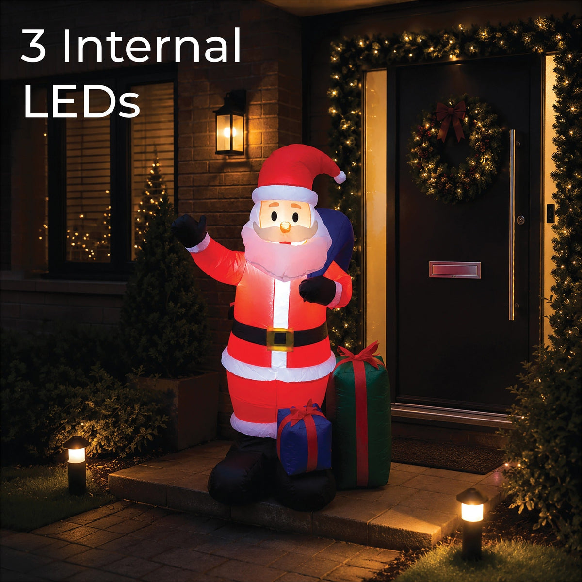 Inflatable Father Christmas with Presents and LED Lights - Festive Christmas Decoration for Indoor & Outdoor Use_Outdoor Christmas Decorations