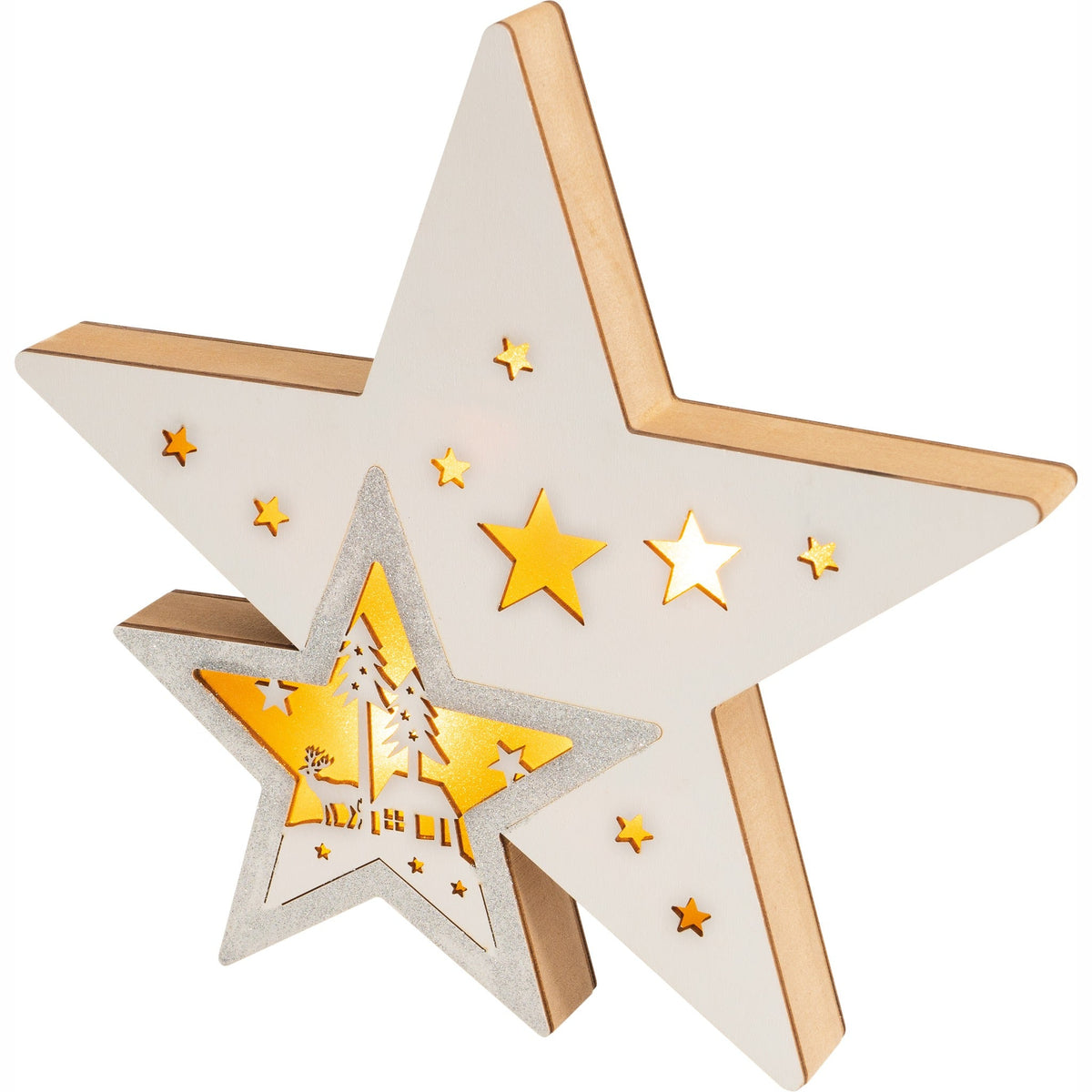 St Helens Home and Garden Battery Powered Light Up Wooden Christmas Star_Indoor Christmas Decorations