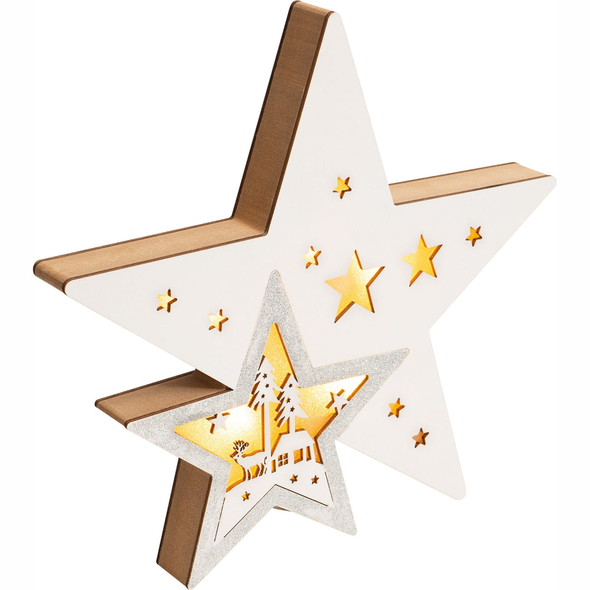 St Helens Home and Garden Battery Powered Light Up Wooden Christmas Star_Indoor Christmas Decorations