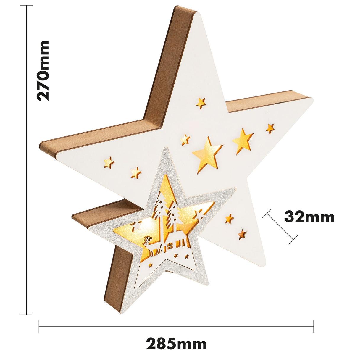 St Helens Home and Garden Battery Powered Light Up Wooden Christmas Star_Indoor Christmas Decorations