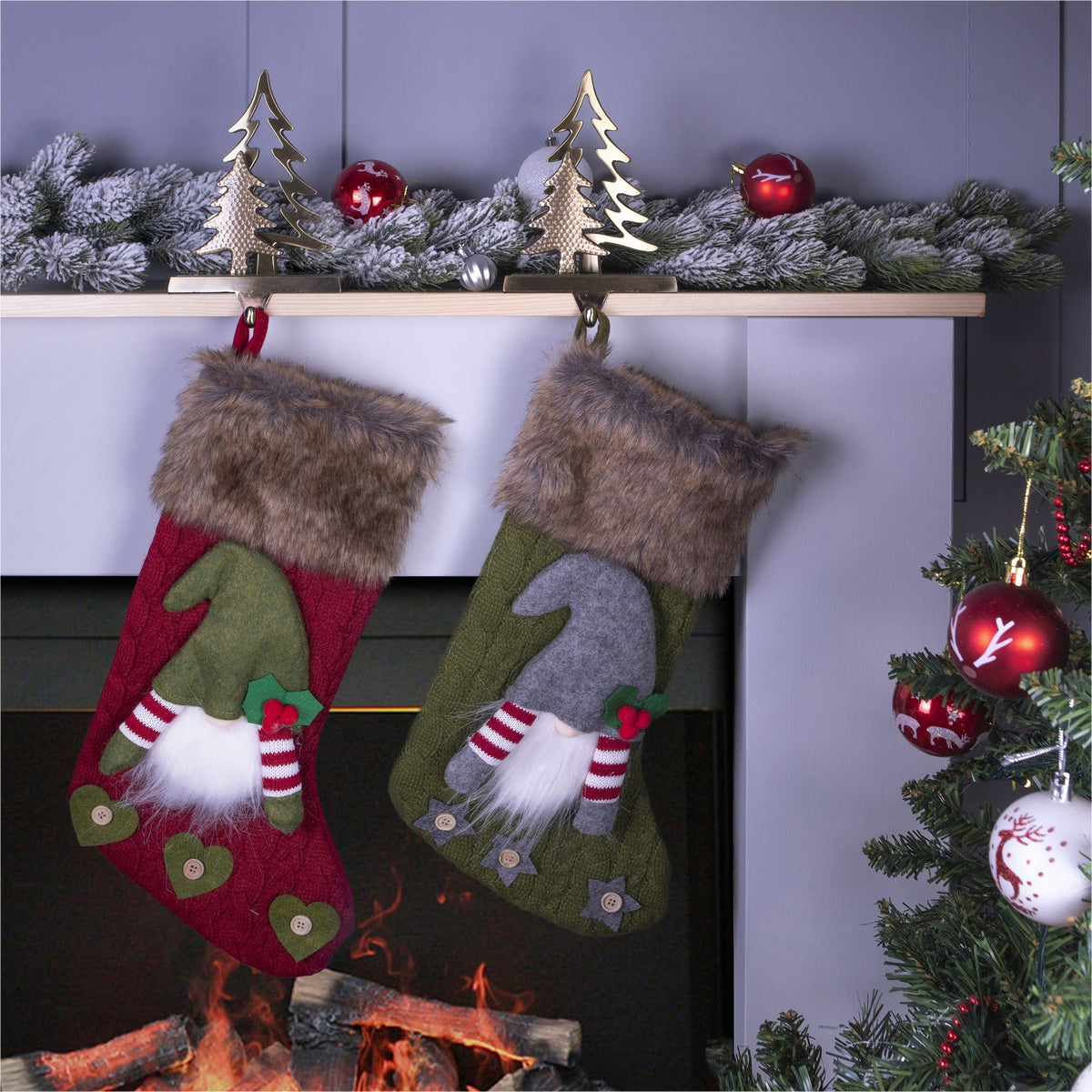 Set of 2 Christmas Stocking Holders - Gold Christmas Tree_Indoor Christmas Decorations