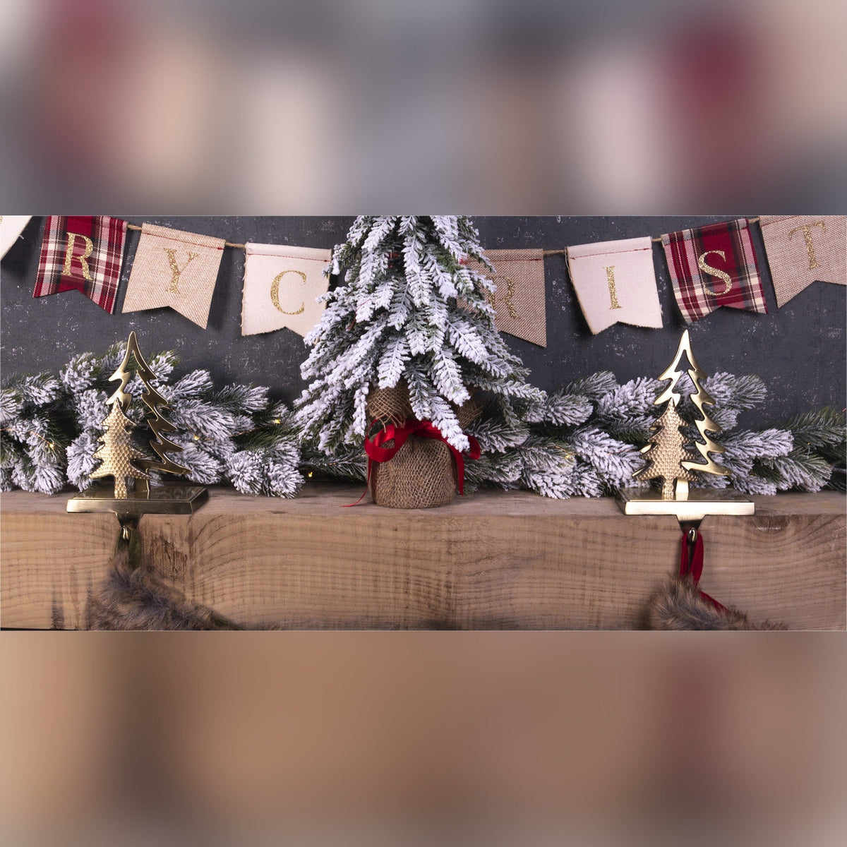 Set of 2 Christmas Stocking Holders - Gold Christmas Tree_Indoor Christmas Decorations