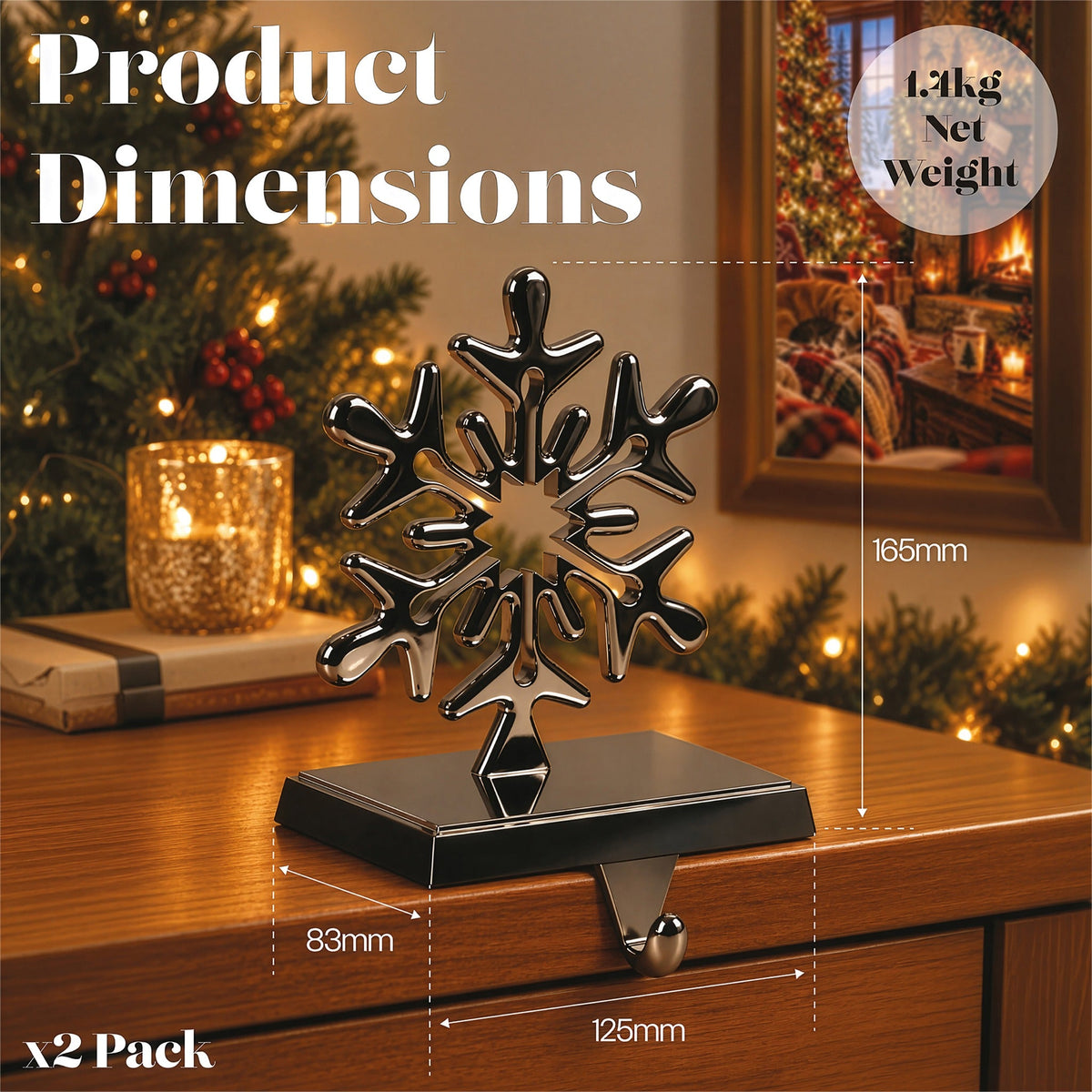 Set of 2 Christmas Stocking Holders - Silver Snowflake_Indoor Christmas Decorations
