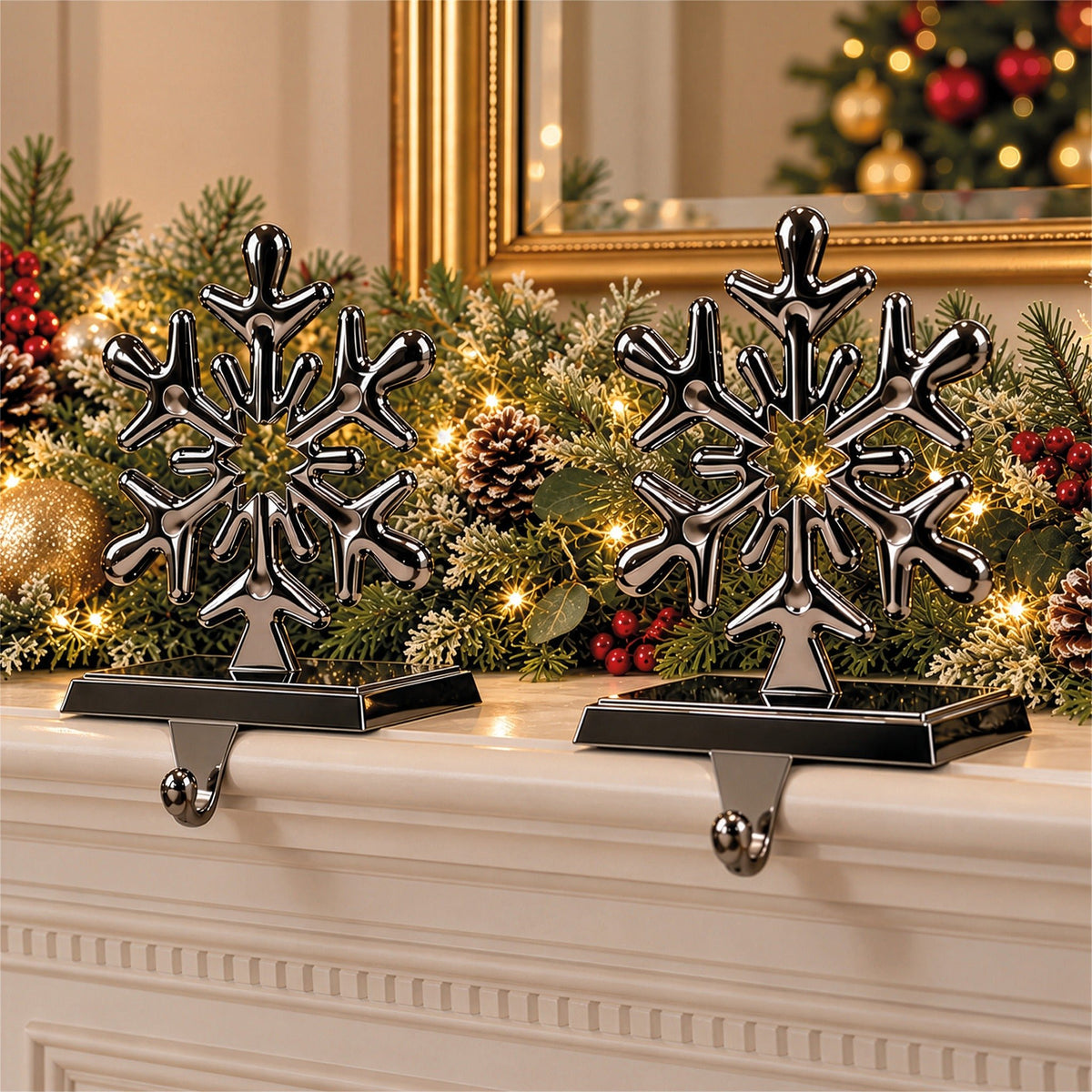 Set of 2 Christmas Stocking Holders - Silver Snowflake_Indoor Christmas Decorations
