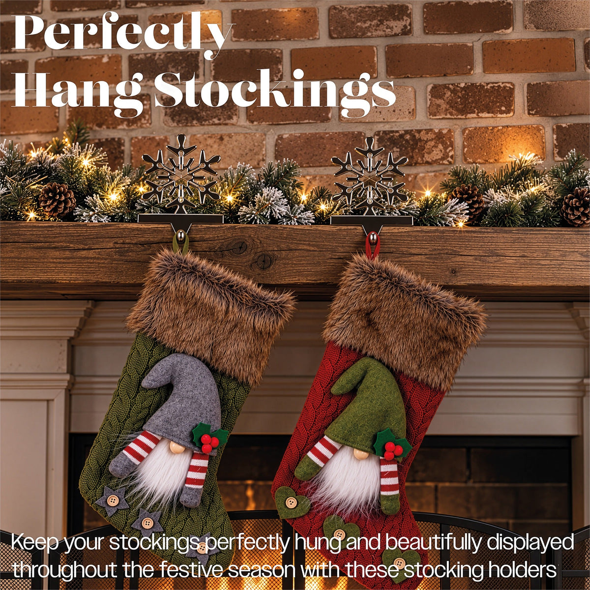 Set of 2 Christmas Stocking Holders - Silver Snowflake_Indoor Christmas Decorations