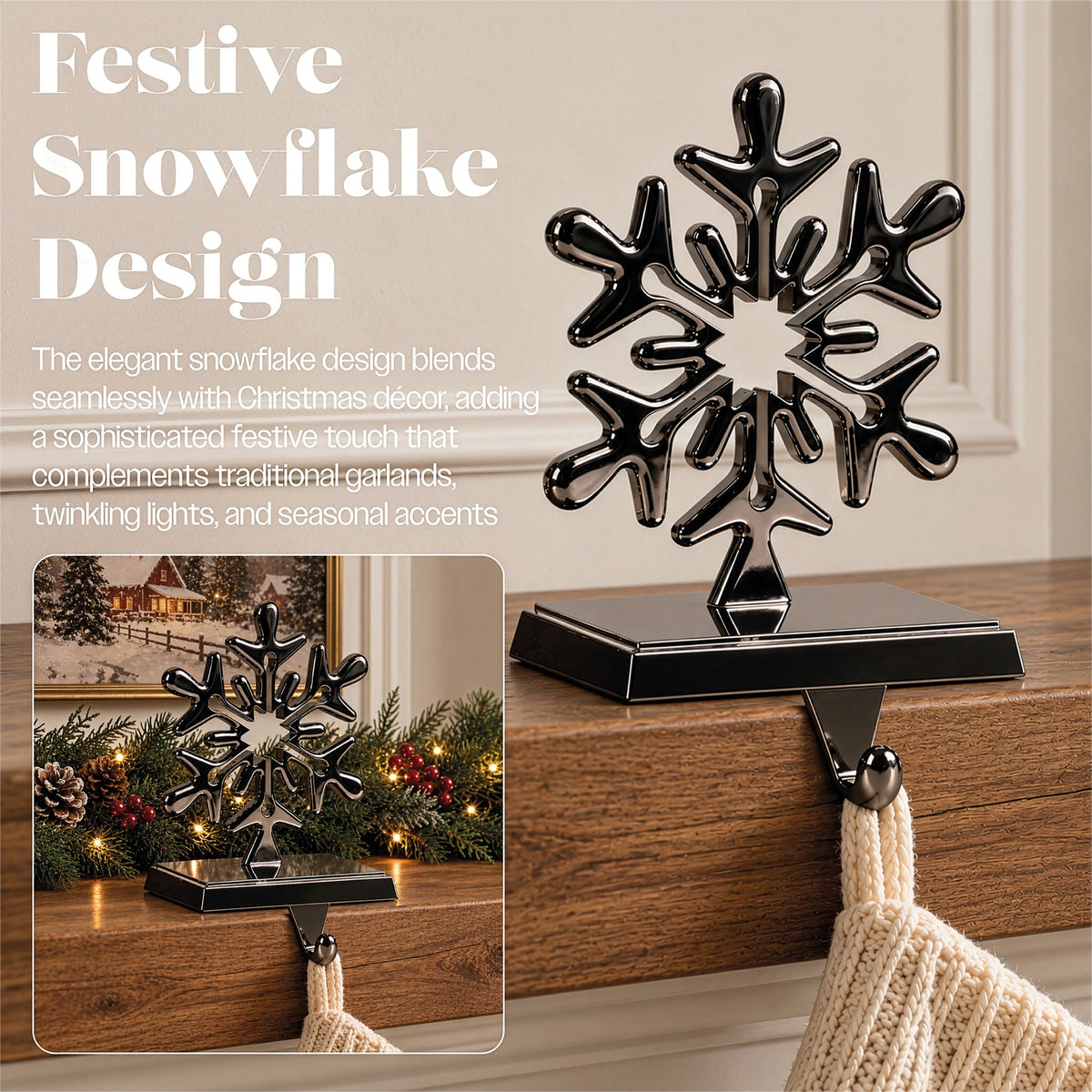 Set of 2 Christmas Stocking Holders - Silver Snowflake_Indoor Christmas Decorations
