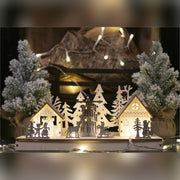 Battery Powered Wooden Light Up Festive Scene - 28cm_Indoor Christmas Decorations