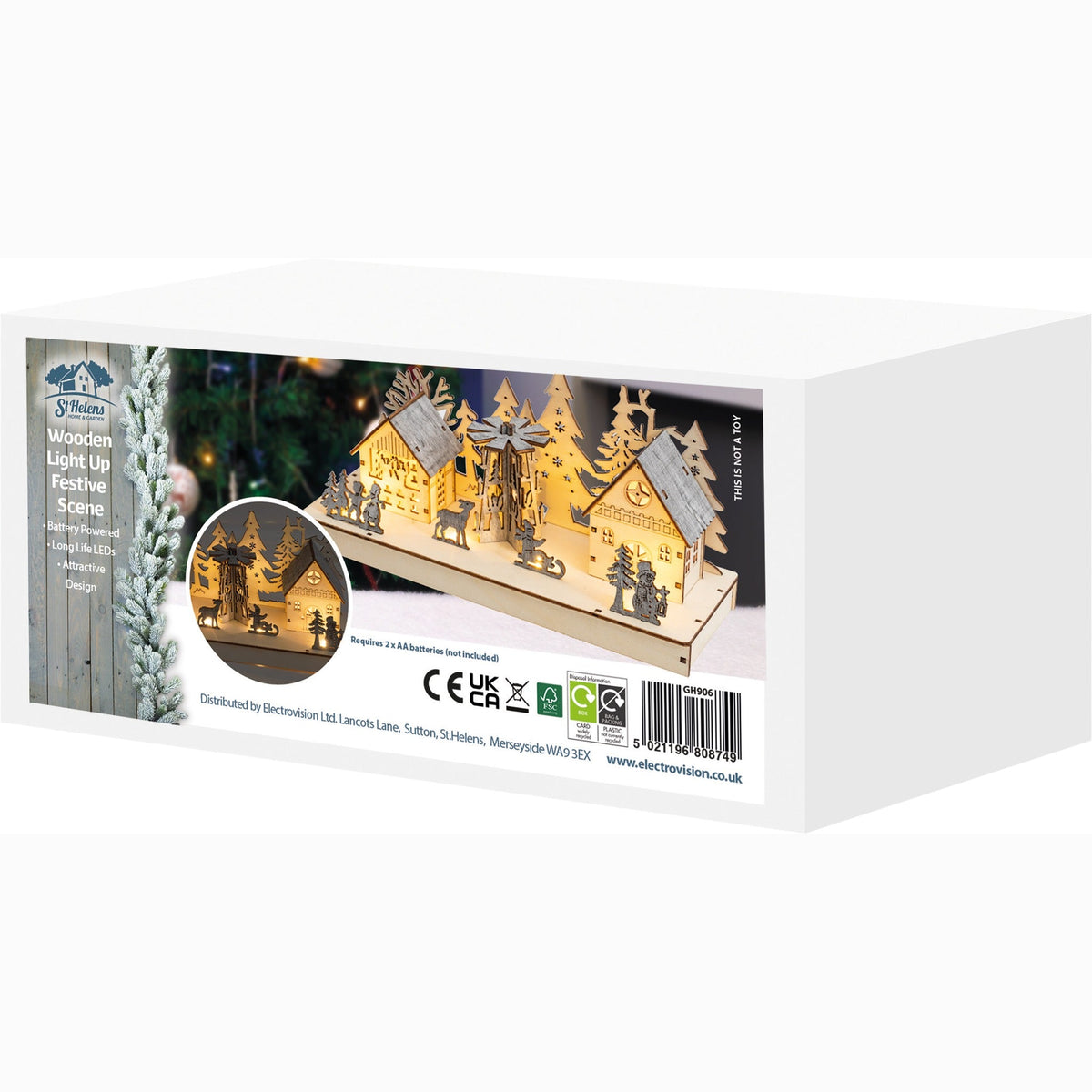 Battery Powered Wooden Light Up Festive Scene - 28cm_Indoor Christmas Decorations