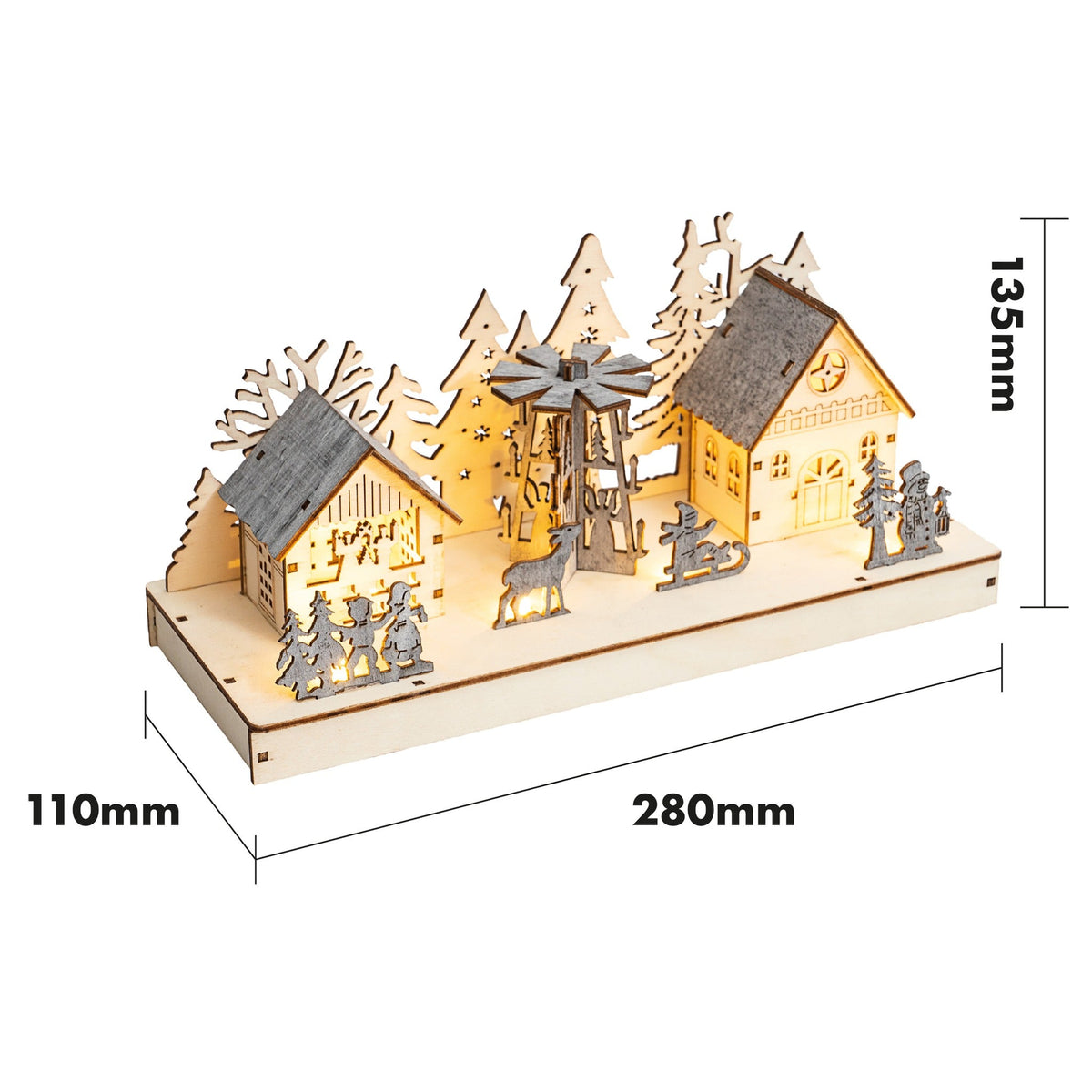Battery Powered Wooden Light Up Festive Scene - 28cm_Indoor Christmas Decorations