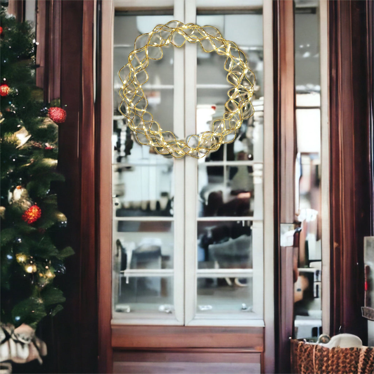 Xmas Haus LED Copper Gold Wreath – Indoor & Outdoor Christmas Decoration_Outdoor Christmas Decorations