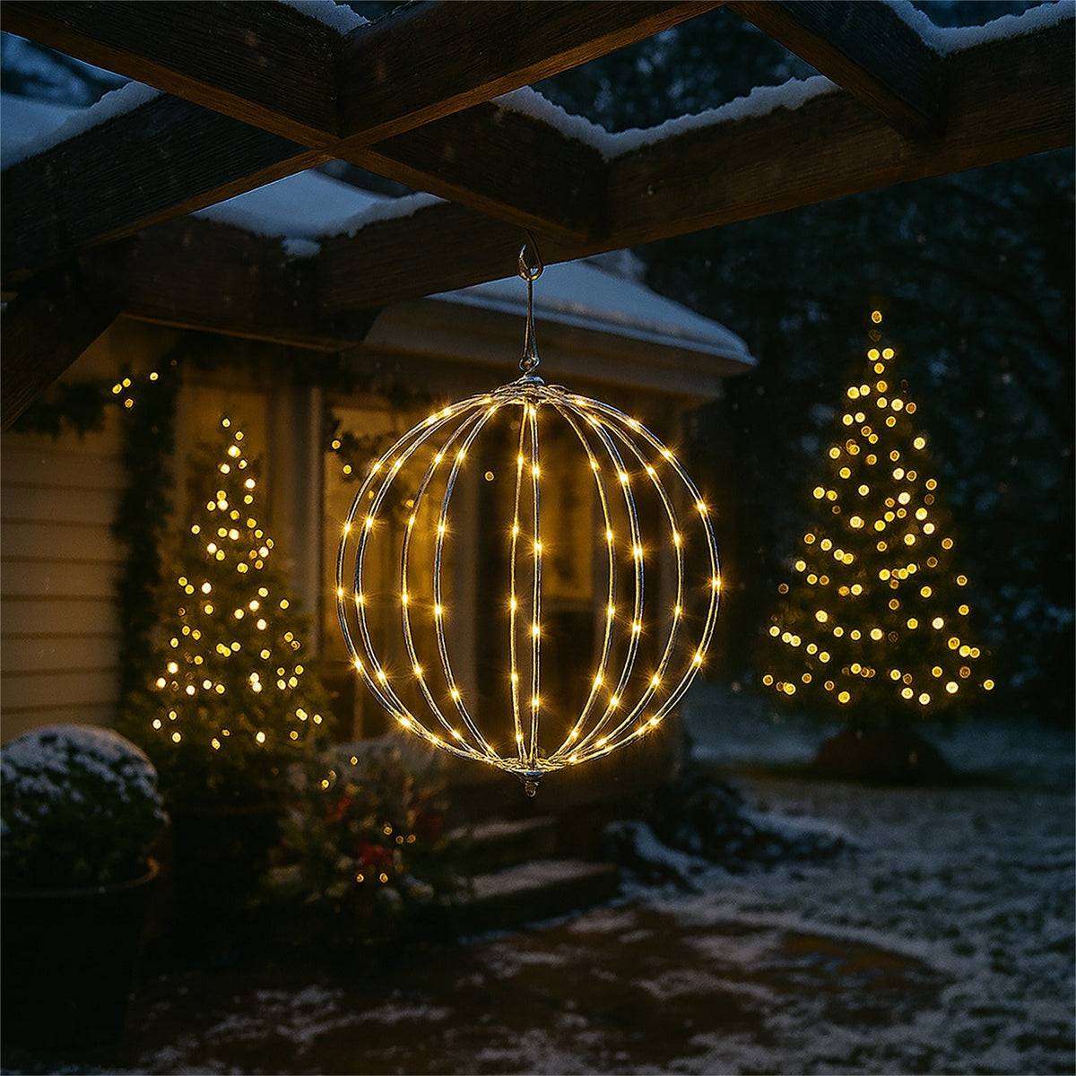Xmas Haus LED Copper Gold Sphere – 140 Bright LEDs, Timer Function, Indoor & Outdoor Festive Decoration with 10m Lead_Outdoor Christmas Decorations