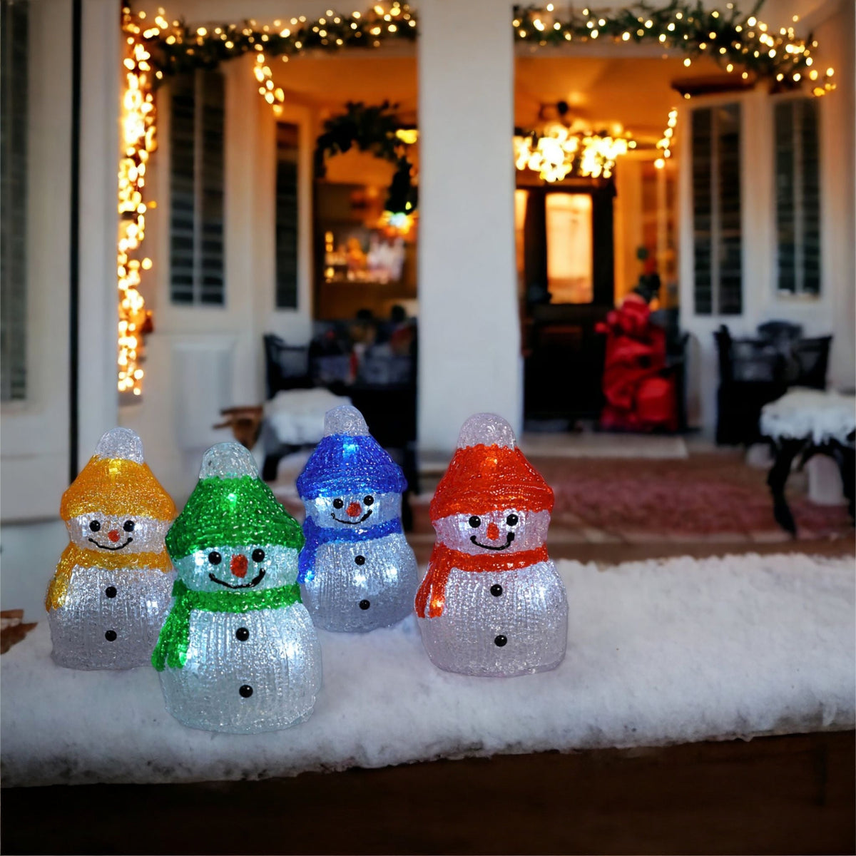 Xmas Haus Set of 4 Acrylic LED Snowmen – 8 LEDs Each, Battery Operated with Timer, Indoor & Outdoor Christmas Decoration_Christmas Lights