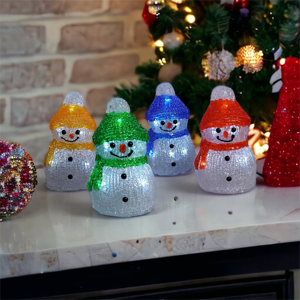 Xmas Haus Set of 4 Acrylic LED Snowmen – 8 LEDs Each, Battery Operated with Timer, Indoor & Outdoor Christmas Decoration_Christmas Lights