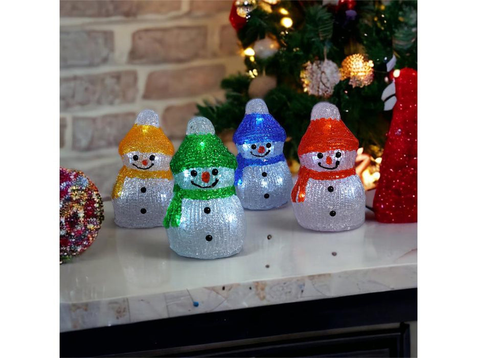 Xmas Haus Set of 4 Acrylic Outdoor/Indoor Snowmen Battery Operated With Timer and 8x4 LED's_Christmas Lights