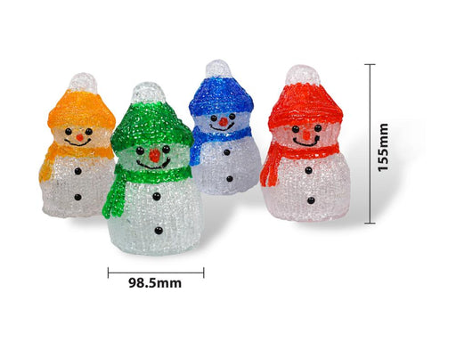 Xmas Haus Set of 4 Acrylic Outdoor/Indoor Snowmen Battery Operated With Timer and 8x4 LED's_Christmas Lights