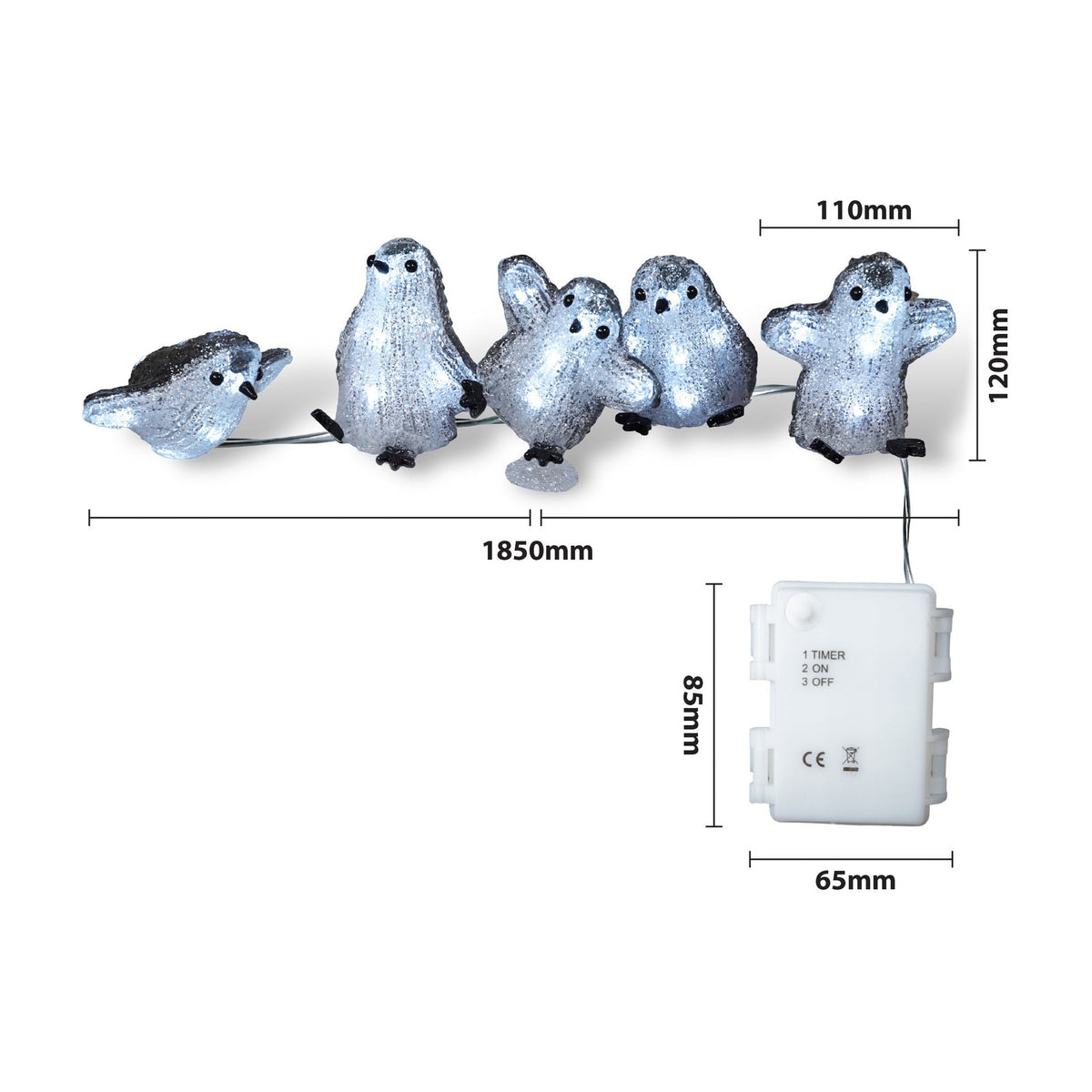 Xmas Haus Set of 5 Acrylic LED Penguins – 8 LEDs Each, Battery Operated with Timer, Indoor & Outdoor Festive Decoration_Christmas Lights