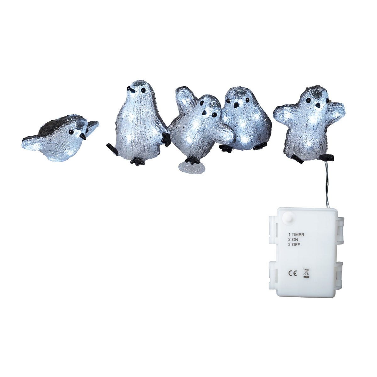 Xmas Haus Set of 5 Acrylic LED Penguins – 8 LEDs Each, Battery Operated with Timer, Indoor & Outdoor Festive Decoration_Christmas Lights