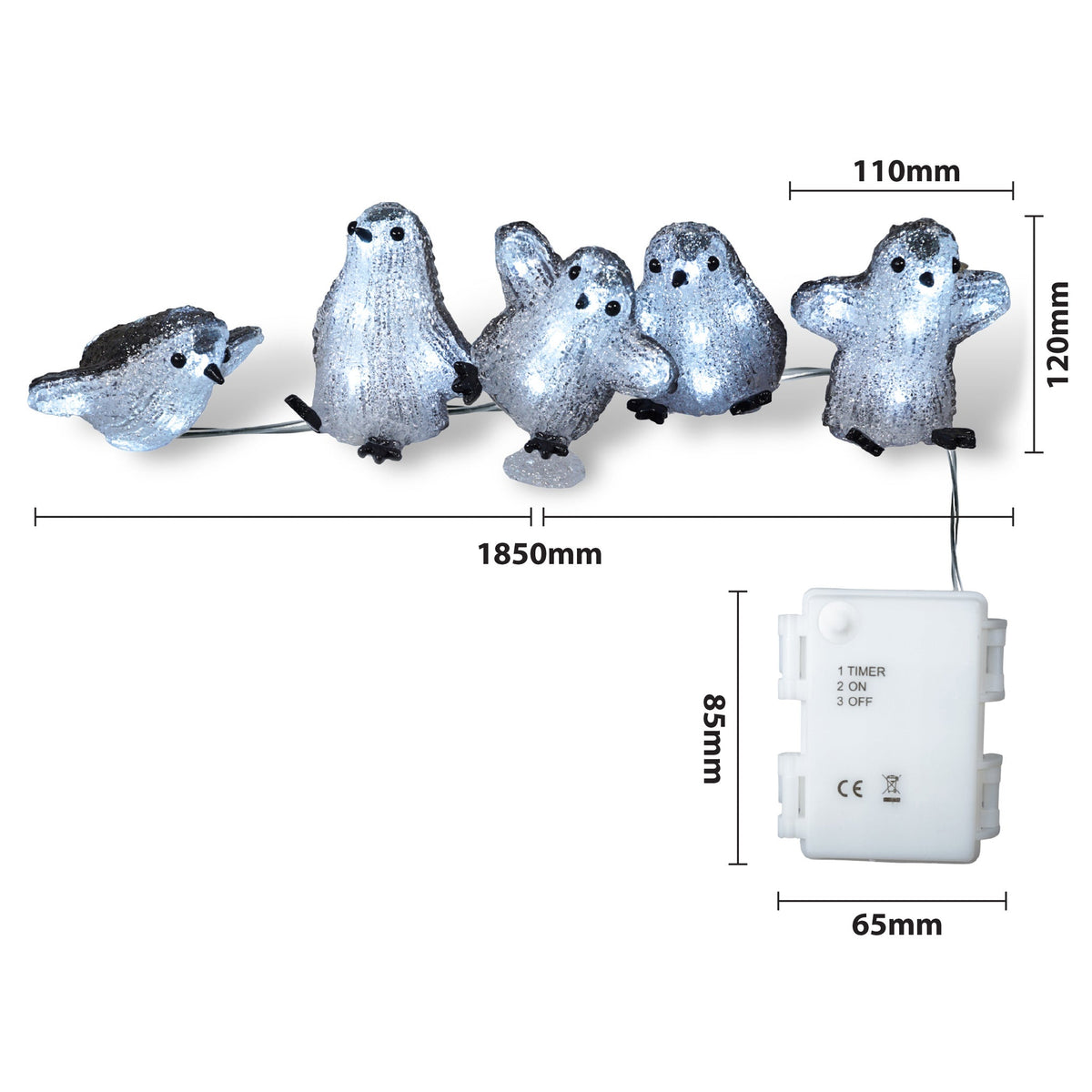 Xmas Haus Set of 5 Acrylic LED Penguins – 8 LEDs Each, Battery Operated with Timer, Indoor & Outdoor Festive Decoration_Christmas Lights