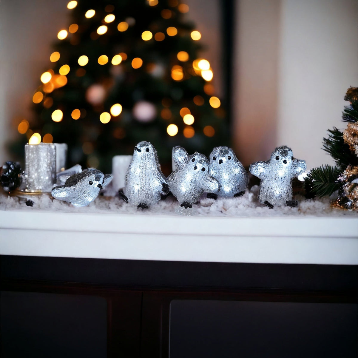 Xmas Haus Set of 5 Acrylic LED Penguins – 8 LEDs Each, Battery Operated with Timer, Indoor & Outdoor Festive Decoration_Christmas Lights