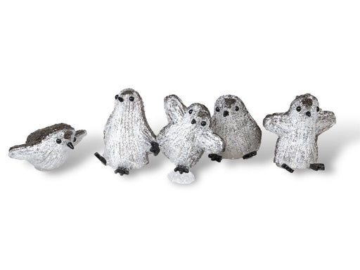 Xmas Haus Set of 5 Acrylic Outdoor/Indoor Penguins Battery Operated With 8 Led's Per Unit and On/off Timer_Christmas Lights
