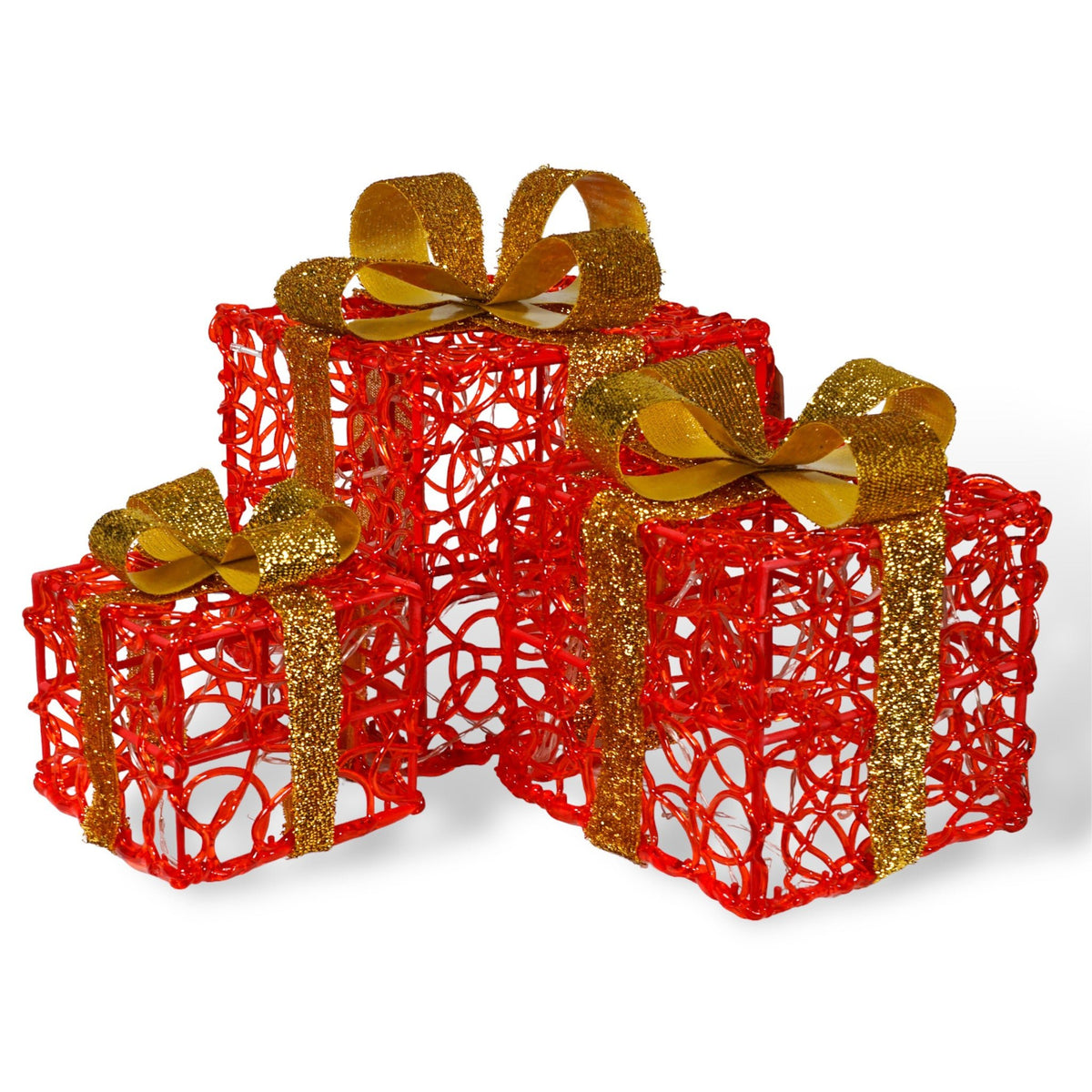 Xmas Haus Set of 3 LED Light-Up Christmas Boxes – 2 Colours - 60 LEDs Each, 8 Lighting Patterns, Battery Operated with Timer, Indoor & Outdoor Decoration_Christmas Lights