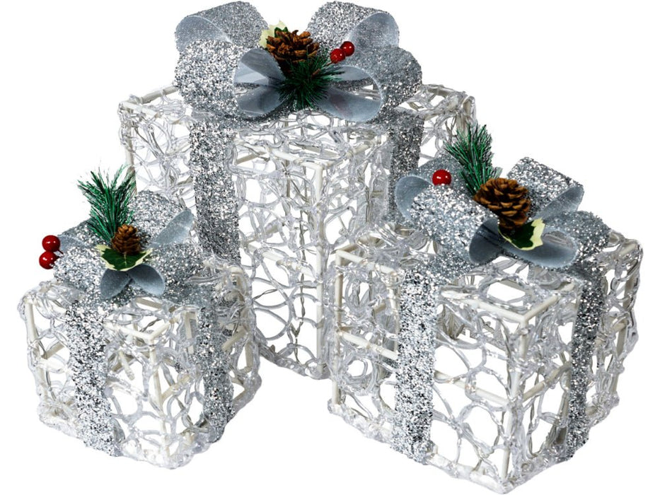 Xmas Haus Set of 3 LED Light Up Christmas Boxes Battery Operated With Timer and 60 LED's Outdoor/Indoor_Christmas Lights