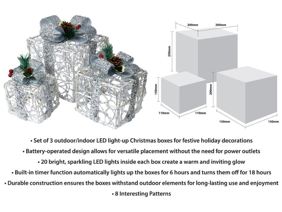 Xmas Haus Set of 3 LED Light Up Christmas Boxes Battery Operated With Timer and 60 LED's Outdoor/Indoor_Christmas Lights