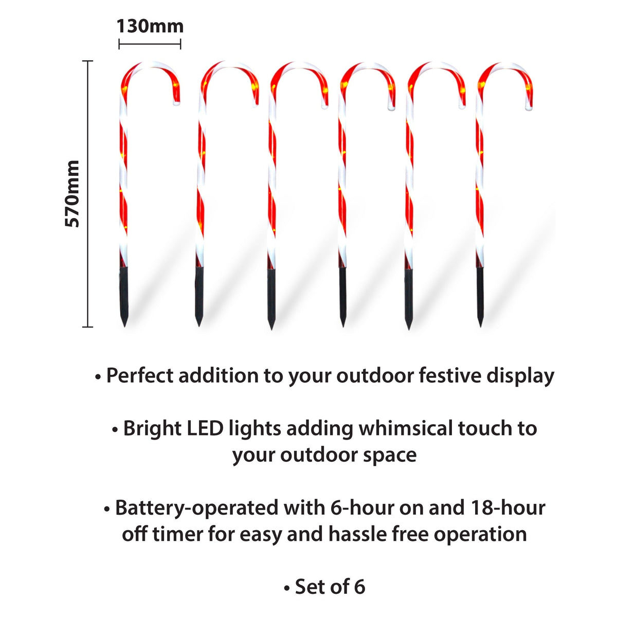 Xmas Haus Outdoor LED Christmas Candy Cane Set of 6 with Timer and Battery operation_Outdoor Christmas Decorations