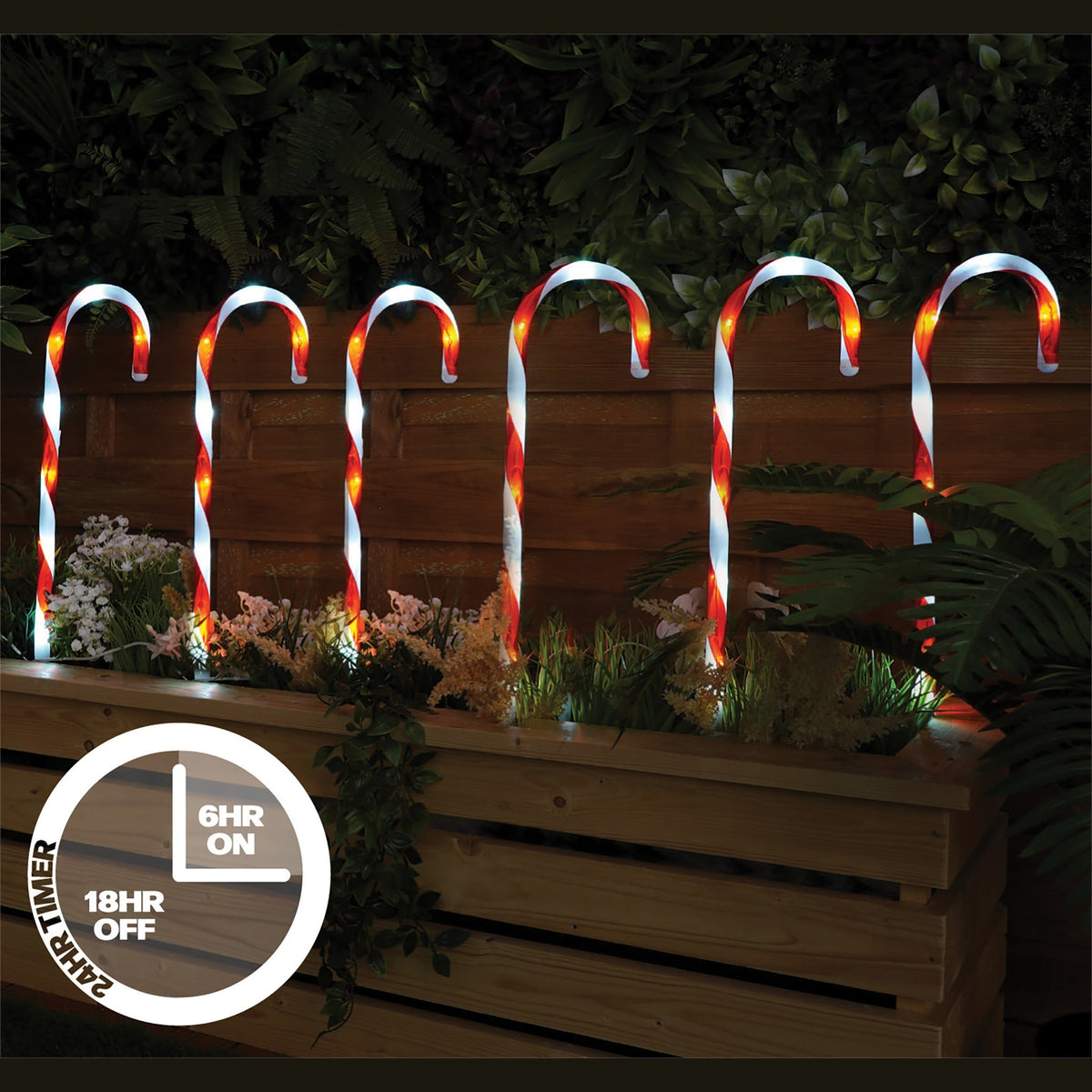 Xmas Haus Outdoor LED Christmas Candy Cane Set of 6 with Timer and Battery operation_Outdoor Christmas Decorations