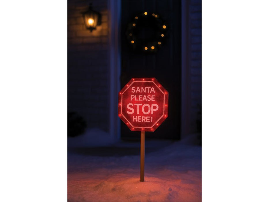 Xmas Haus Outdoor LED Christmas Santa Stop Here Sign with Timer and Battery operation_Christmas Lights