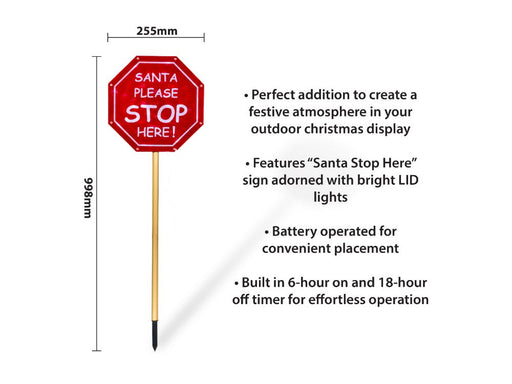 Xmas Haus Outdoor LED Christmas Santa Stop Here Sign with Timer and Battery operation_Christmas Lights
