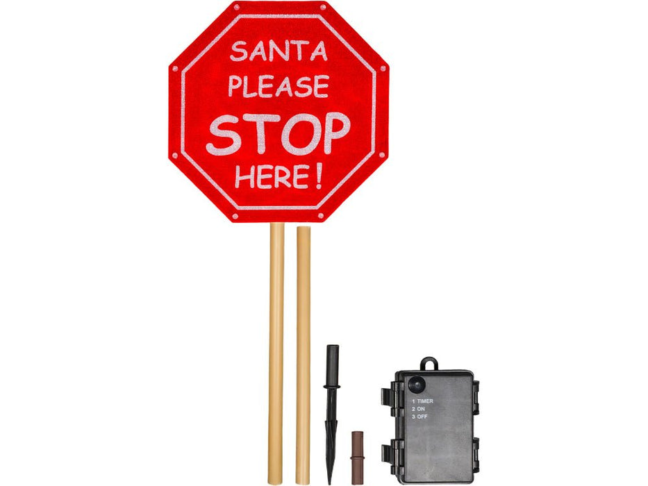 Xmas Haus Outdoor LED Christmas Santa Stop Here Sign with Timer and Battery operation_Christmas Lights