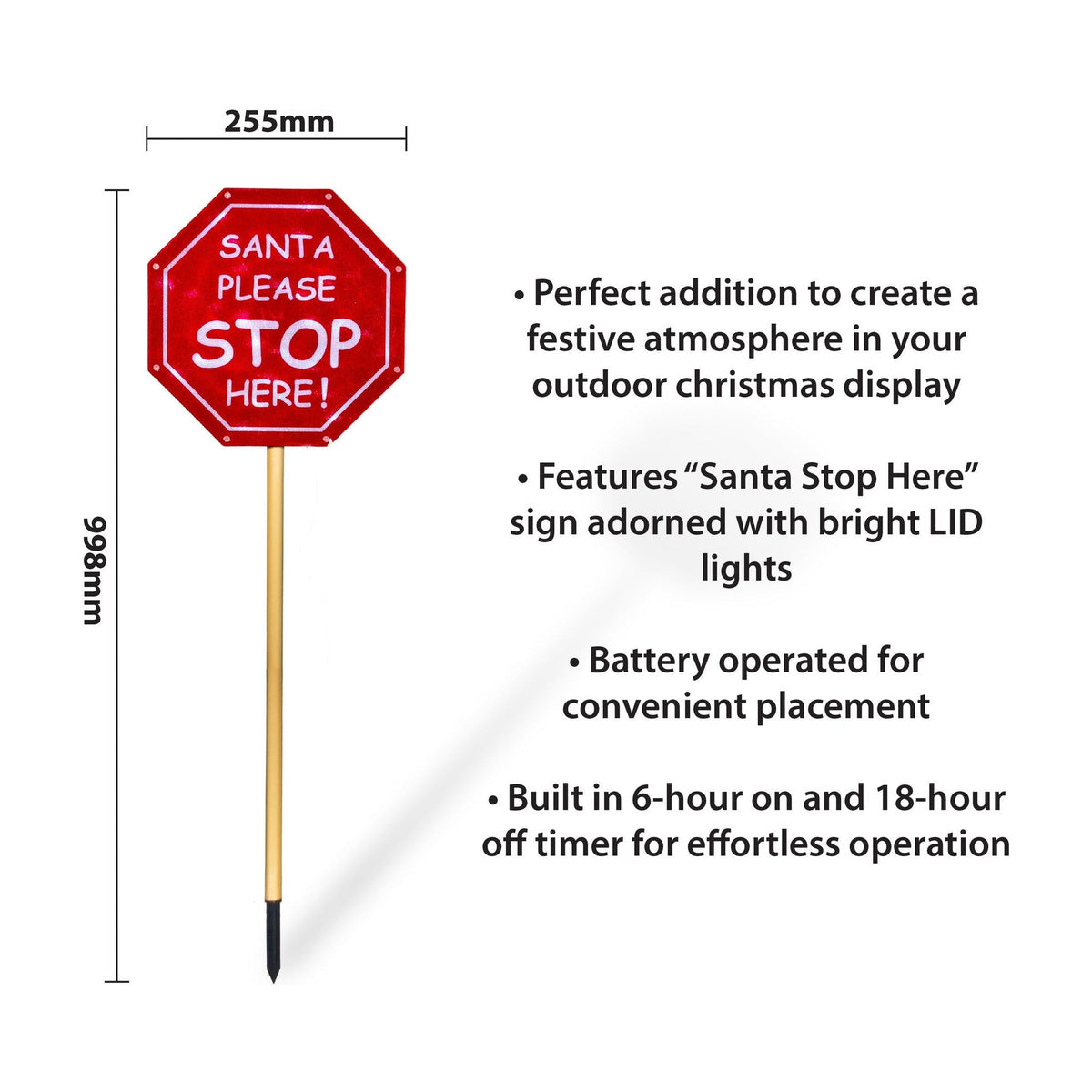 Xmas Haus Outdoor LED "Santa Stop Here" Sign – Battery Operated with Timer, Festive Garden Decoration_Christmas Lights