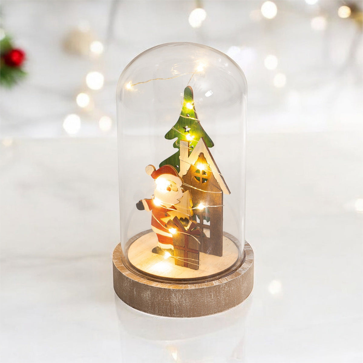 St Helens Home and Garden Battery Powered Light Up Cloche Christmas Scene_Indoor Christmas Decorations
